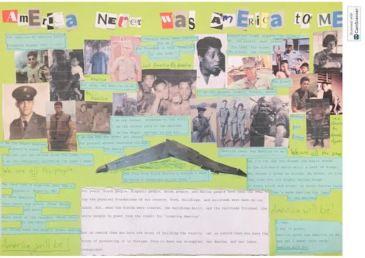 “America Was Never America To Me,” Newspaper ad student Sarah Wulf created in her role as Vietnam Veteran Jerry Jenkins, a composite character of a Black soldier who fought in the war. 