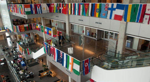 International flags in campus center