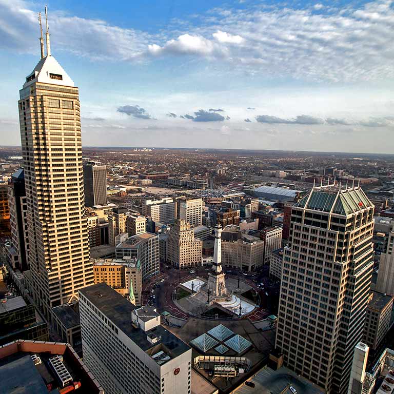 The downtown Indianapolis skyline