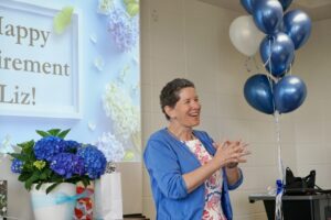 Dr. Kryder-Reid smiling at her retirement party